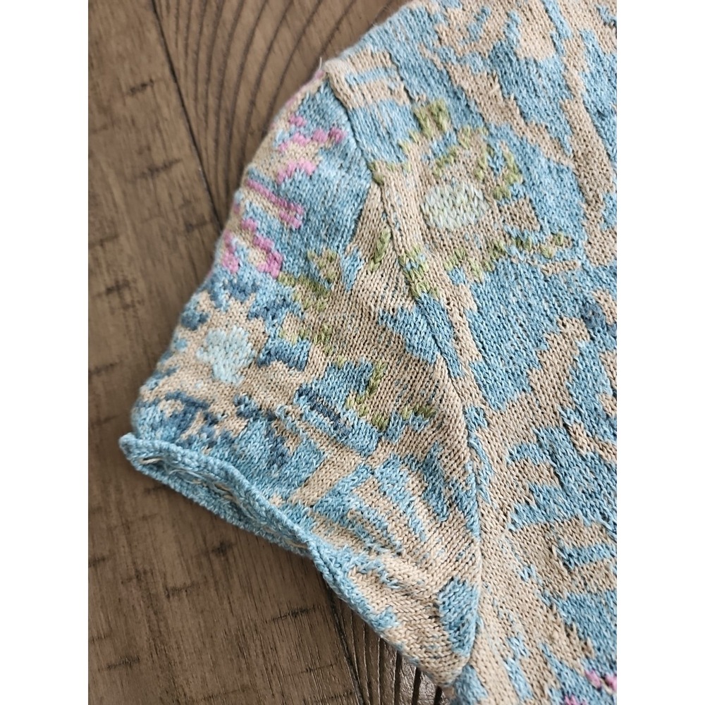 VTG Sigrid Olsen Top S Pink Blue Knitted Floral Linen Cotton Coastal Cottage - Picture 10 of 16